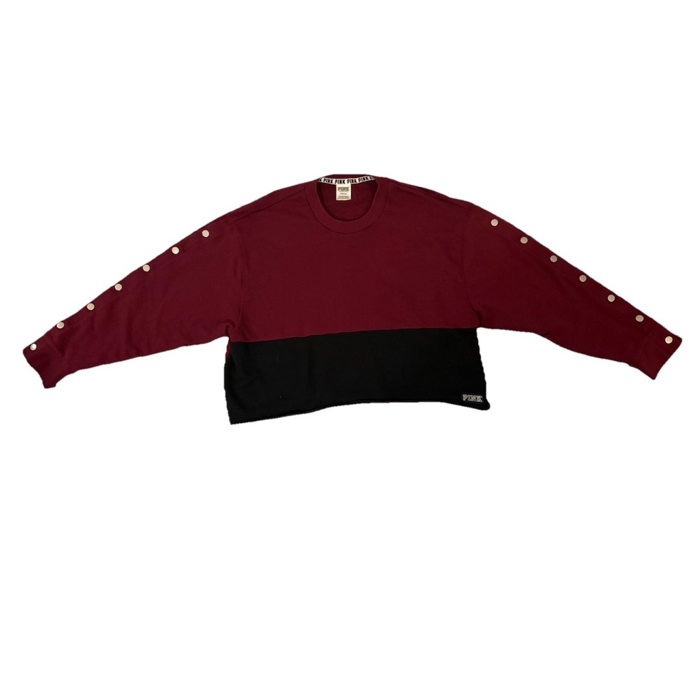 PINK Victoria's Secret Crop Sweatshirt Red Black Women's Large - Picture 4 of 10